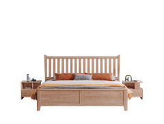 Ash Wood Solid Bed With Upholsterd Bed Headboard B3108