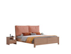 Ash Wood Solid Bed With Upholsterd Bed Headboard B3108