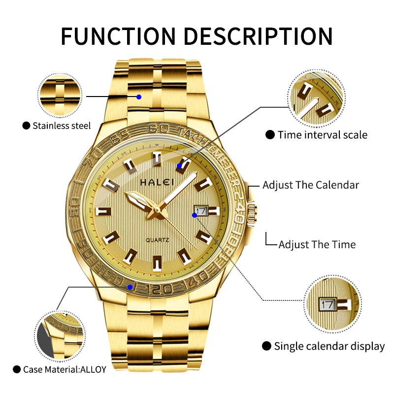 HALEI 8030ML gold chain wrist watch