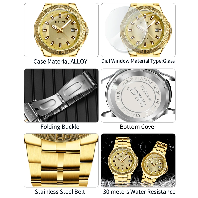 HALEI 8030ML gold chain wrist watch