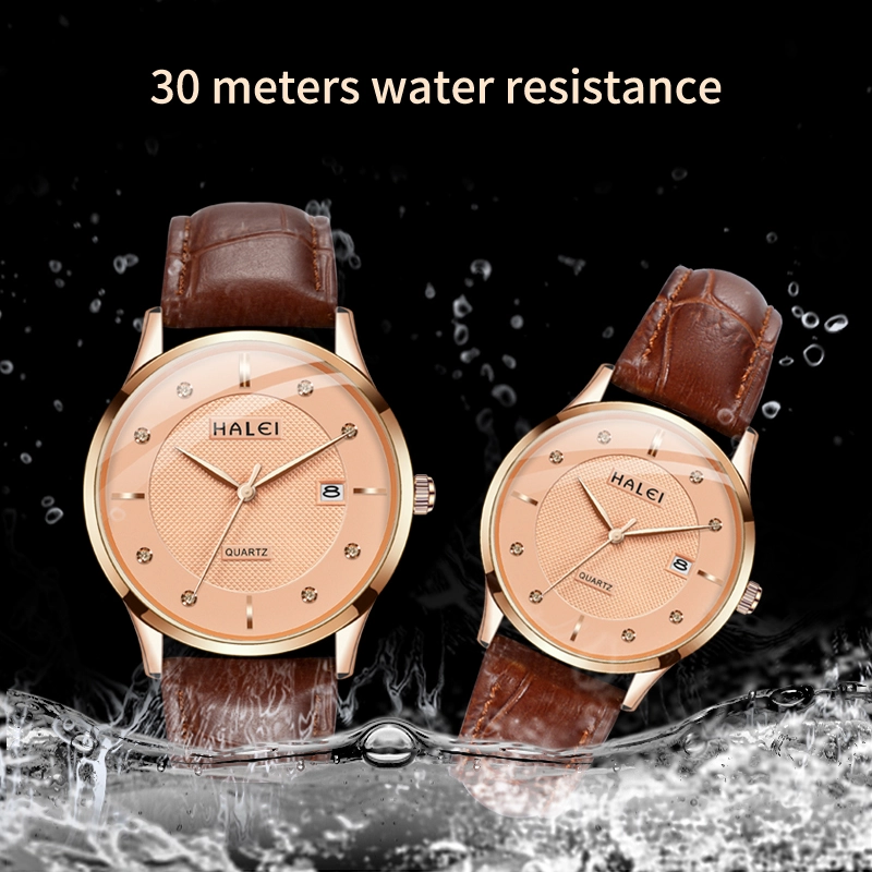 HALEI 521ML Leather round wrist watch
