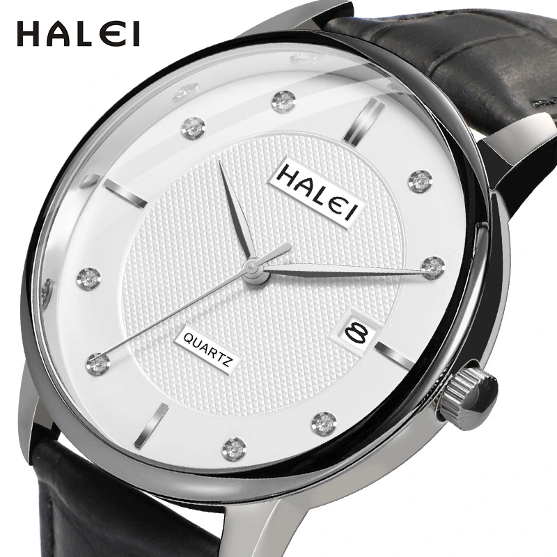 HALEI 521ML Leather round wrist watch