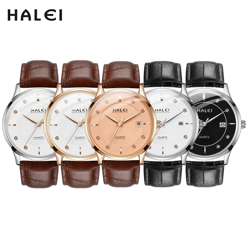 HALEI 521ML Leather round wrist watch