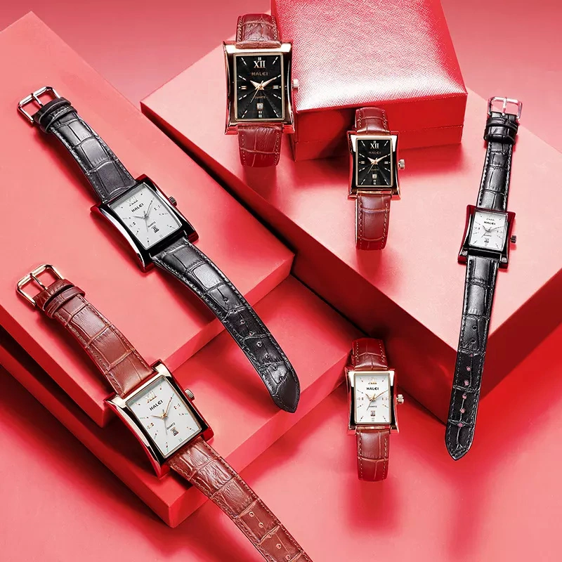 HALEI 526ML square leather watch