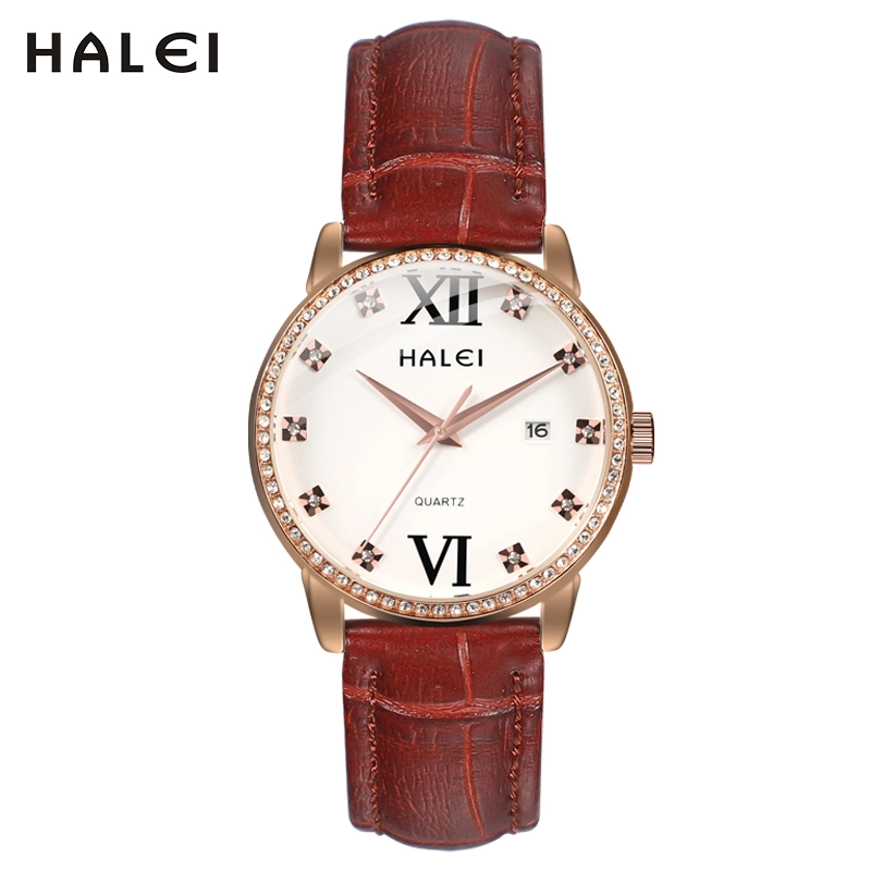HALEI 525ML Leather quartz watch for couple