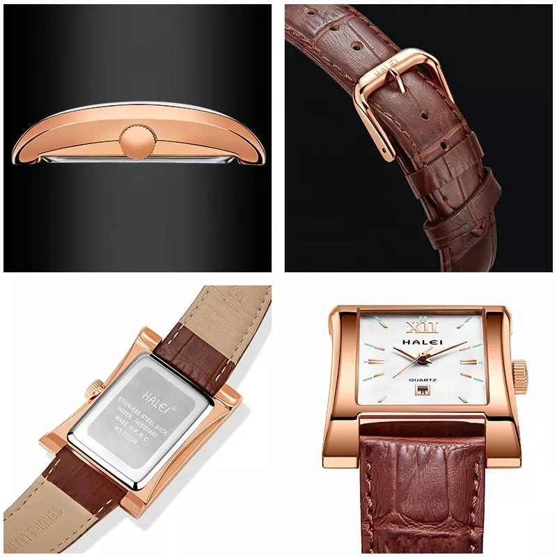 HALEI 526ML square leather watch