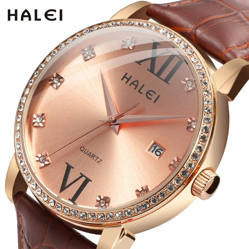 HALEI 525ML Leather quartz watch for couple