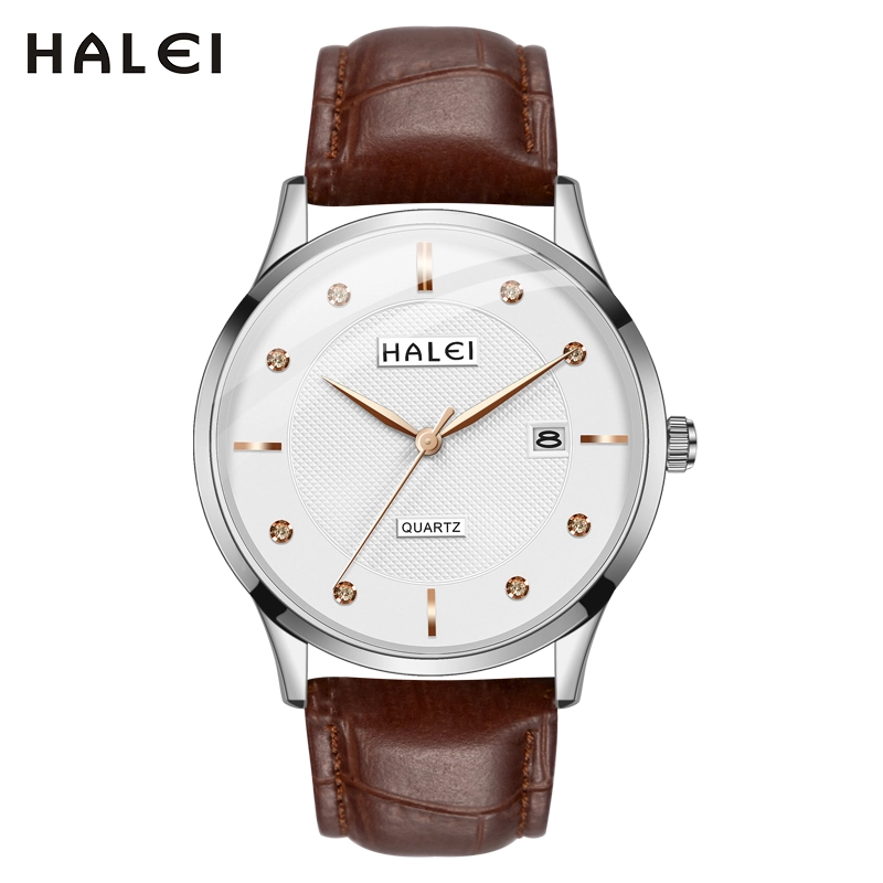 HALEI 521ML Leather round wrist watch