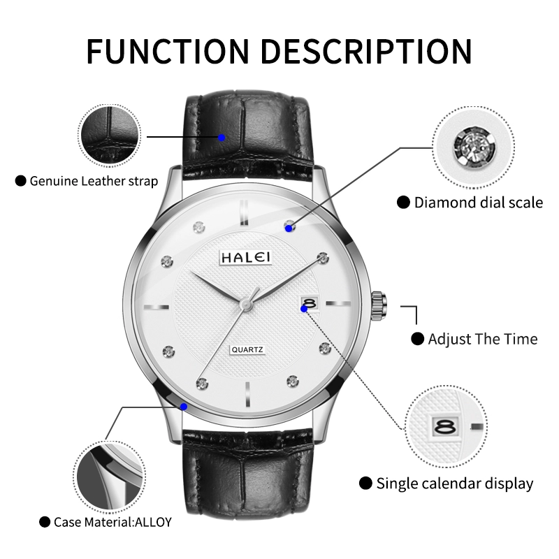 HALEI 521ML Leather round wrist watch