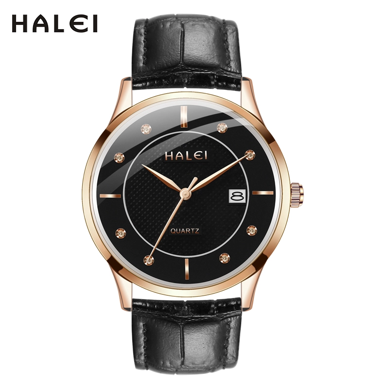 HALEI 521ML Leather round wrist watch
