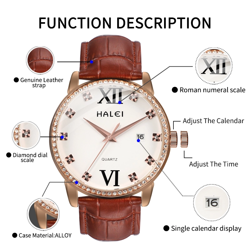 HALEI 525ML Leather quartz watch for couple