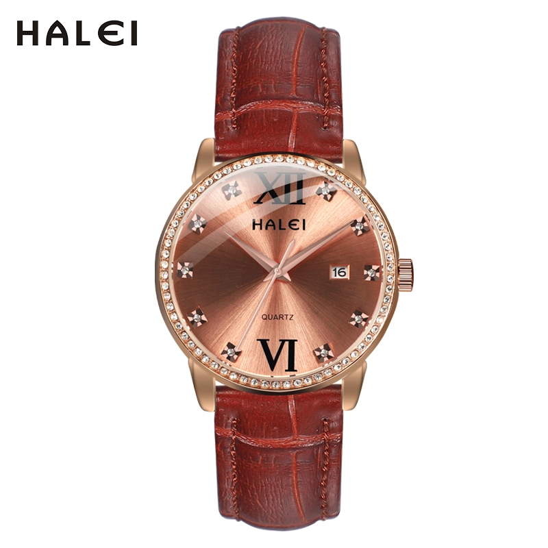 HALEI 525ML Leather quartz watch for couple