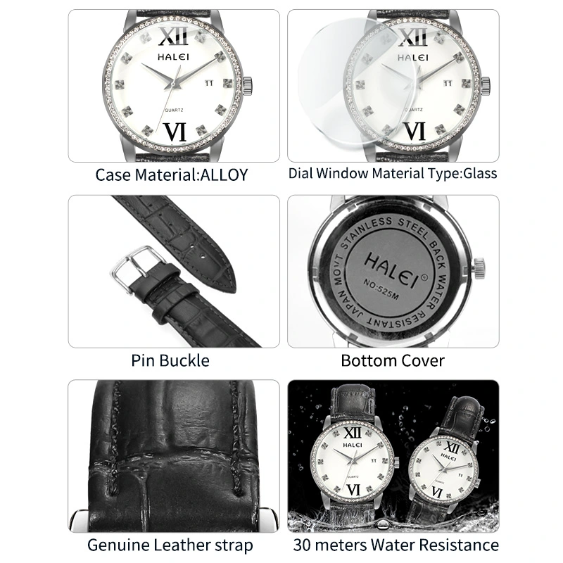 HALEI 525ML Leather quartz watch for couple