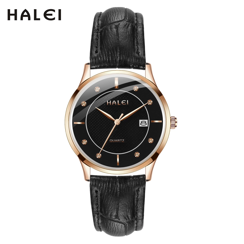 HALEI 521ML Leather round wrist watch