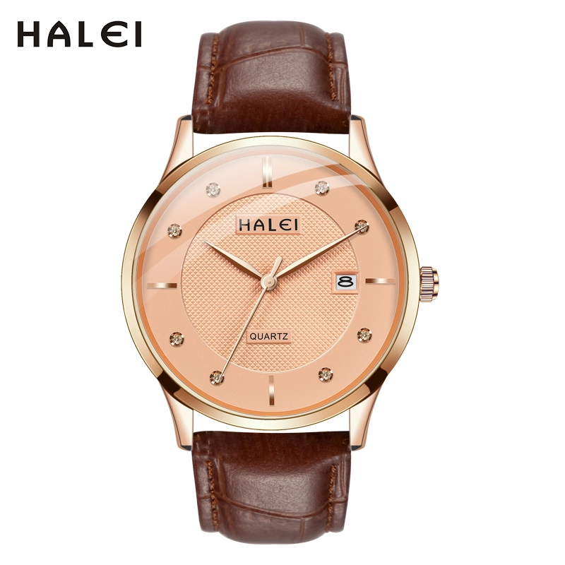 HALEI 521ML Leather round wrist watch