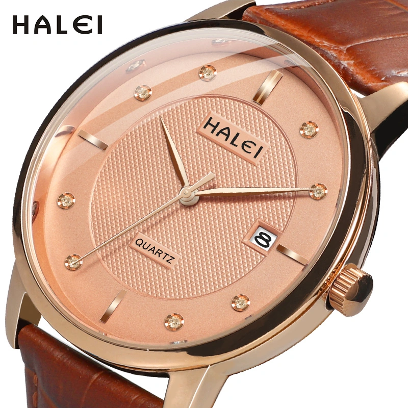 HALEI 521ML Leather round wrist watch