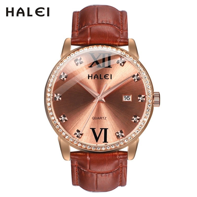 HALEI 525ML Leather quartz watch for couple