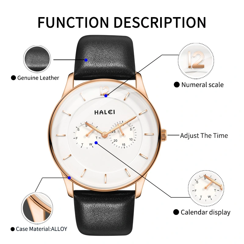 HALEI 2530M leather watch men