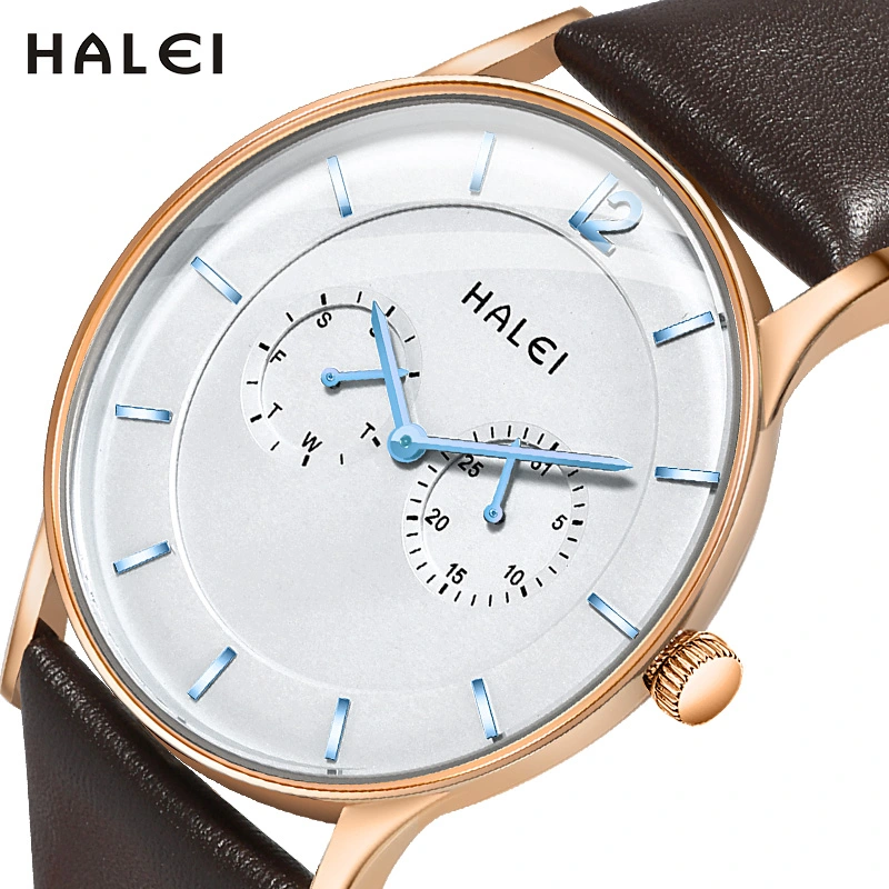 HALEI 2530M leather watch men