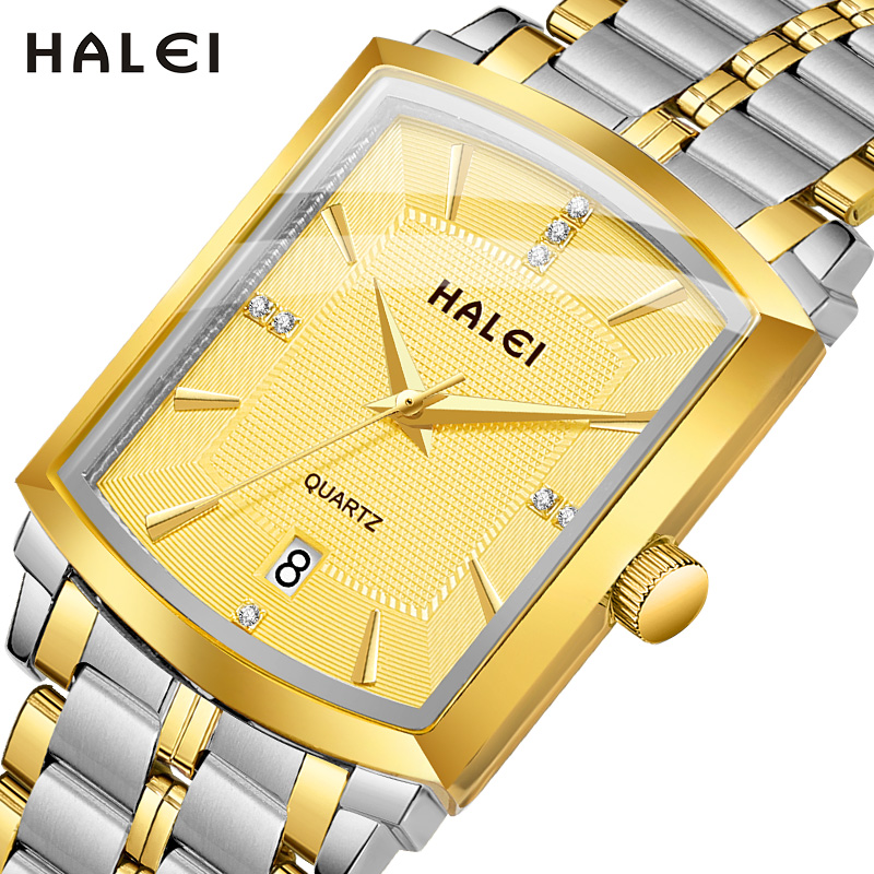 Original HALEI Brand Men's Full Steel Golden Steel Wrist Watches Waterproof  Diamonds Man Business Quartz Watch Dress Clock Male - AliExpress
