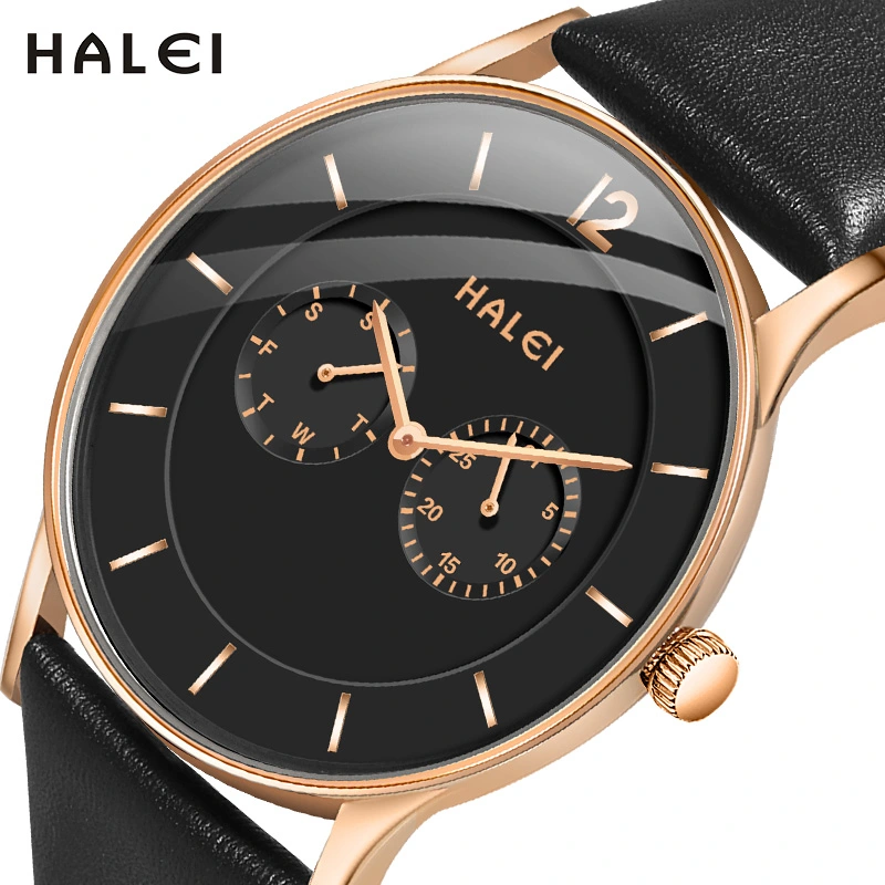 HALEI 2530M leather watch men