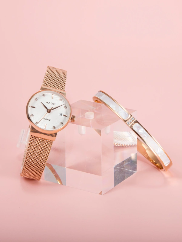 Fashion Women Mesh Strap Quartz Wrist Watch With Bracelet For Daily Life