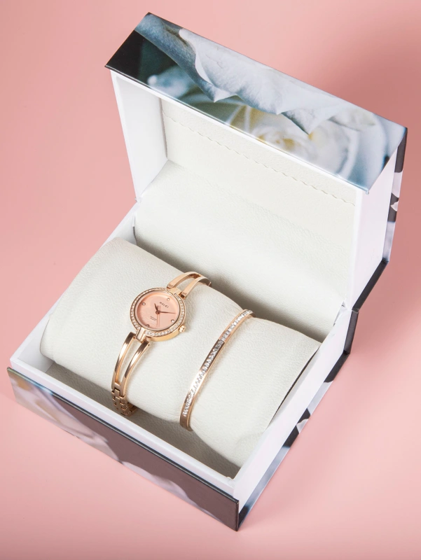 Ladies Round Pointer Quartz Wrist watch With Bracelet