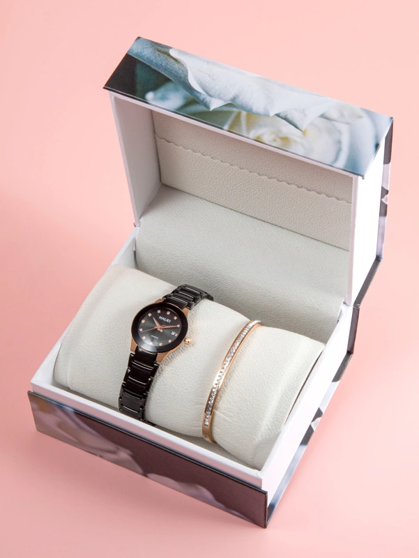 Ladies Steel Strap Fashionable Simple Diamond Scale Dial Quartz Watch Bracelet Jewelry Set