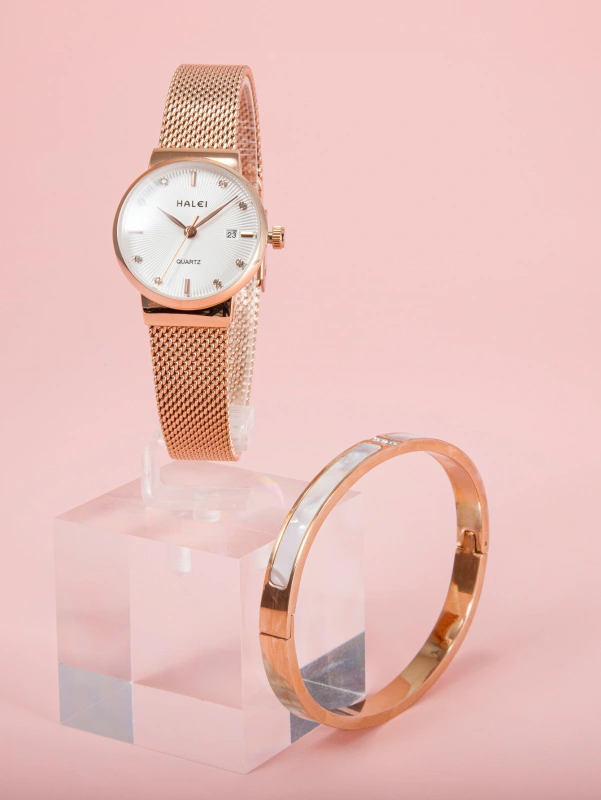Fashion Women Mesh Strap Quartz Wrist Watch With Bracelet For Daily Life