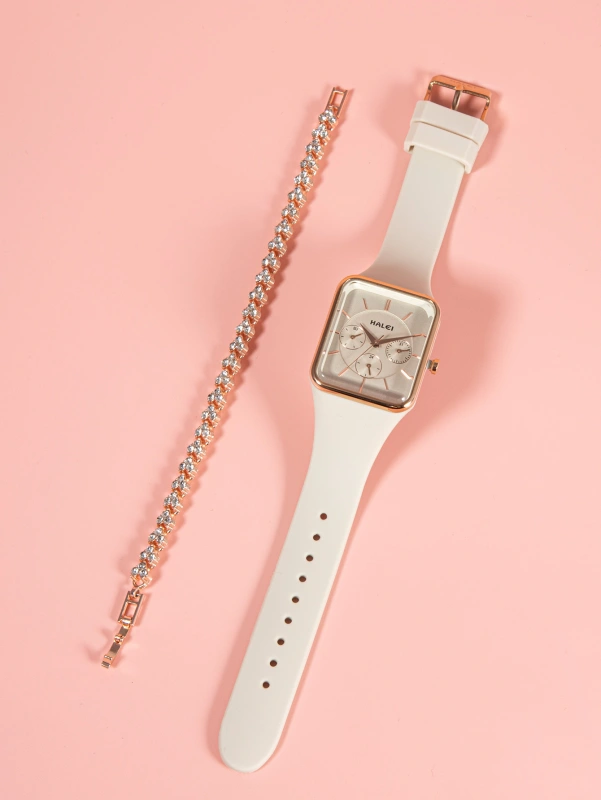 Fashion ladies quartz watch silicone strap with elegant bracelet