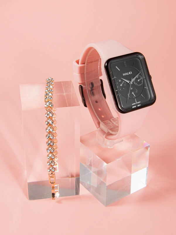 Fashion ladies quartz watch silicone strap with elegant bracelet