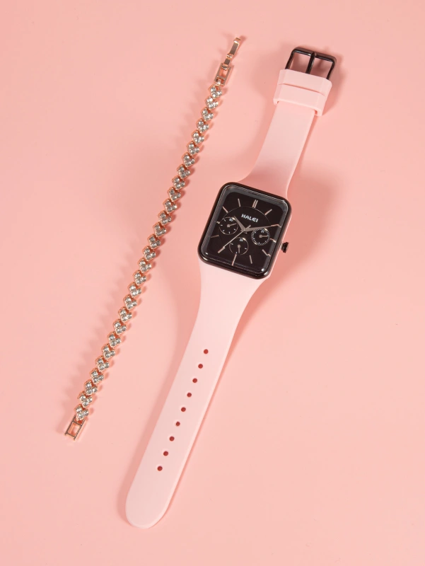 Fashion ladies quartz watch silicone strap with elegant bracelet
