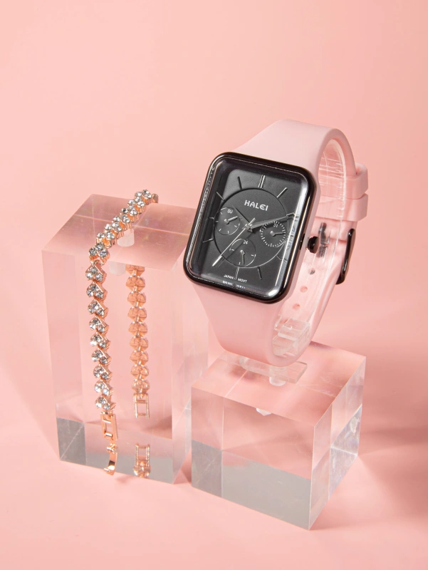 Fashion ladies quartz watch silicone strap with elegant bracelet