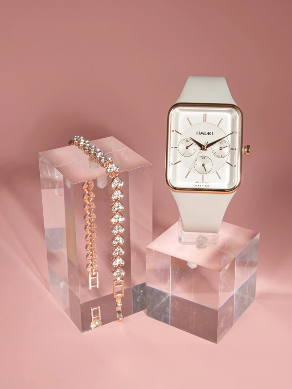 Fashion ladies quartz watch silicone strap with elegant bracelet