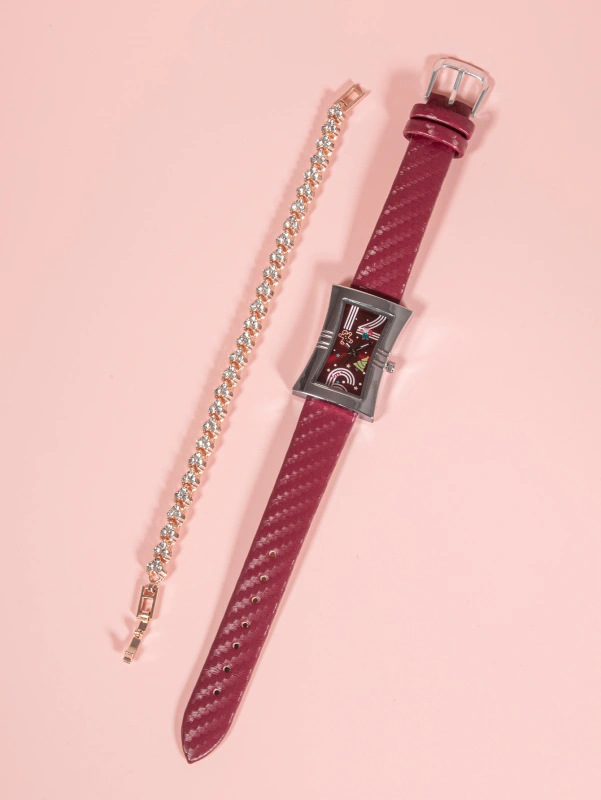 Christmas gift set 1PC fashion ladies quartz watch +1PC elegant bracelet