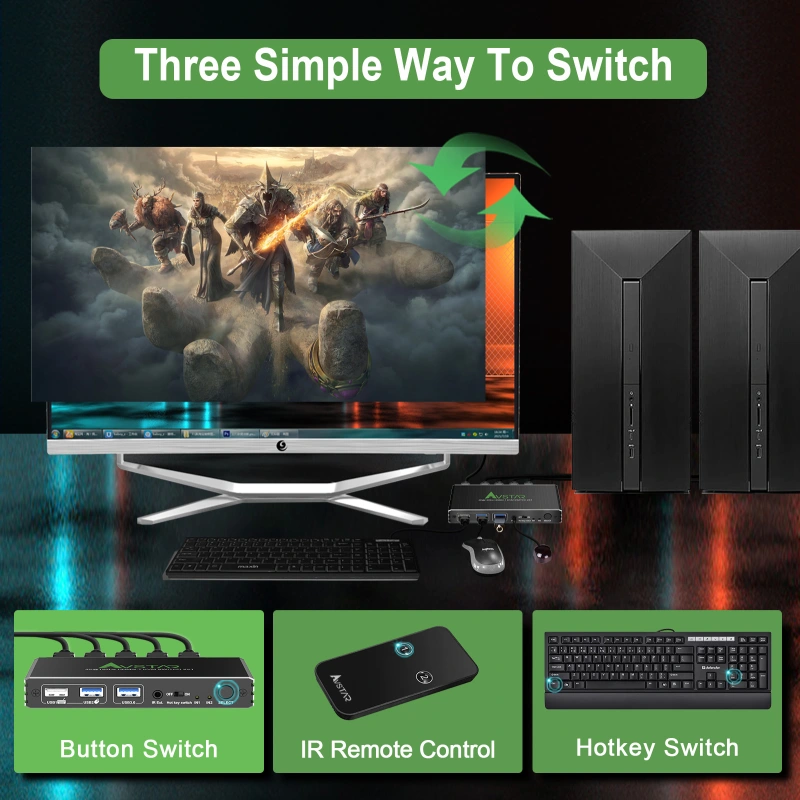 4K@120Hz HDMI 2.1 KVM Switch with USB 3.0 2 in 1 Out, 2 Port KVM Switch,8K@60Hz