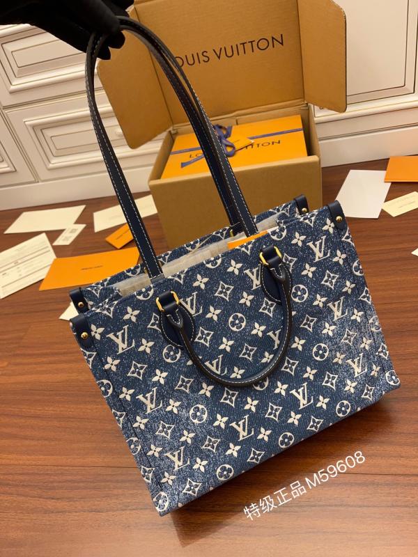 Louis Vuitton ONTHEGO MM Tote Bag denim blue monogram shoulder M59608