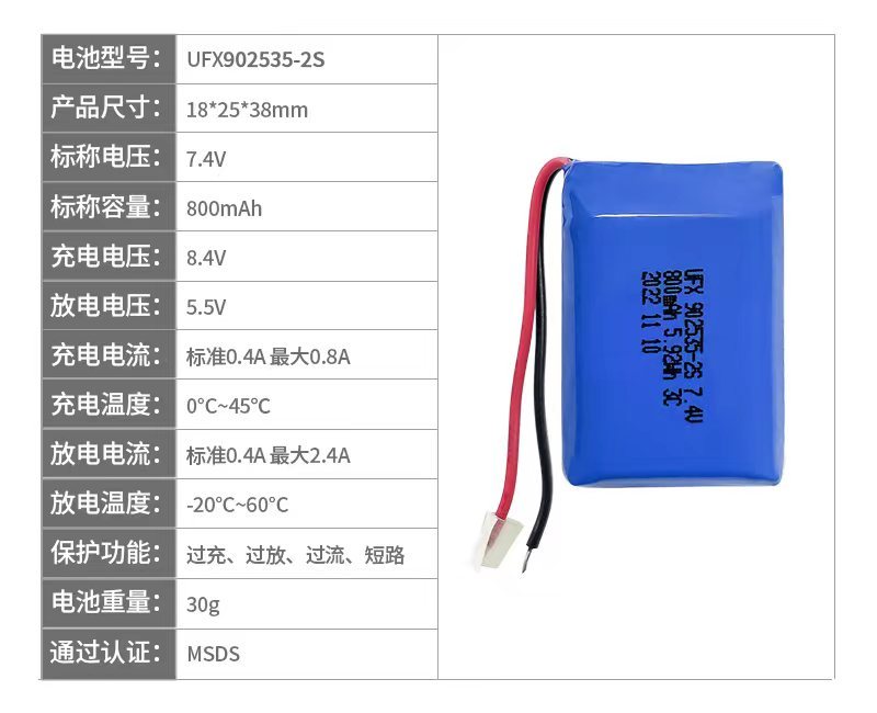 Chinese Lithium-ion Cell Factory Professional Custom UFX902535 800mAh 7.4V