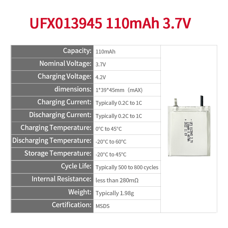 Lithium Battery Factory Customized Battery for Electronic Access Card UFX 013945 110mAh 3.7V Super Thin Polymer Li-Ion Battery