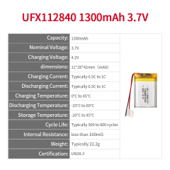 Lithium-ion Cell Factory Custom for Massager High Voltage Battery UFX112840 3.7V 1300mAh Rechargeable Li-polymer Battery