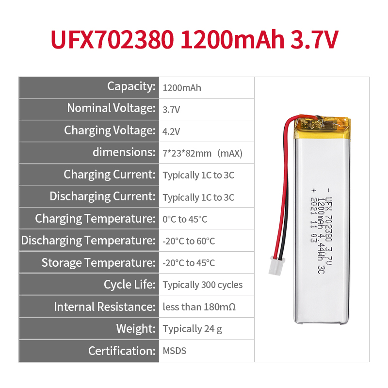 Li-ion Cell Manufacturer Professional Custom Special Shape Battery for Wireless Earphone UFX 702380 1200mAh 3.7V Rechargeable Cell