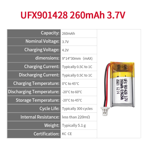 Lithium-ion Rechargeable Cell Factory Customized Portable Monitor Battery UFX 901428 260mAh 3.7V Professional Custom for Speaker Li-ion Battery