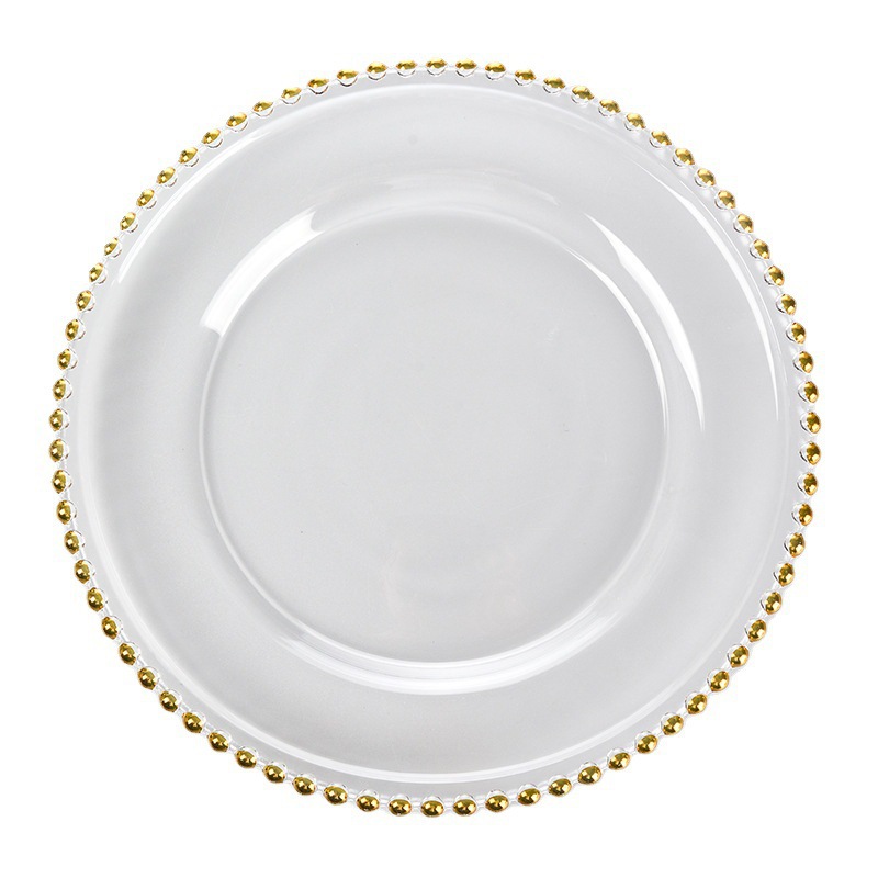 Glass Dinner Plates With Gold Beaded,Dinner Glass
