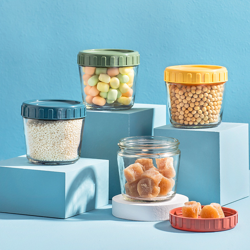 Small glass jars with sealed lids