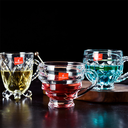 Hxglass Wholesale spiral glass tea cup with handle machine made coffee drinking glass cup tasse en verre