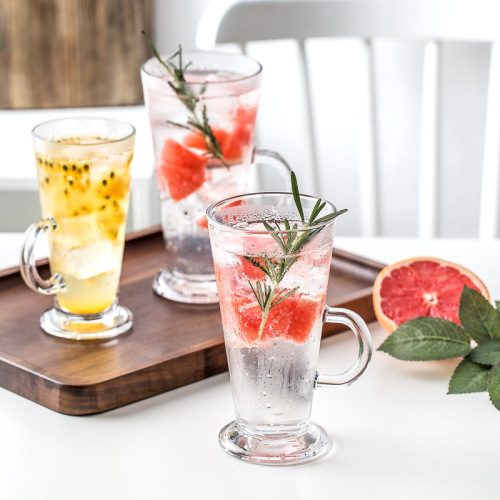 Hxglass Wholesale hotel bar use glass mug for Soda Beverages milk tea cup Creative Glass Cups With Handles