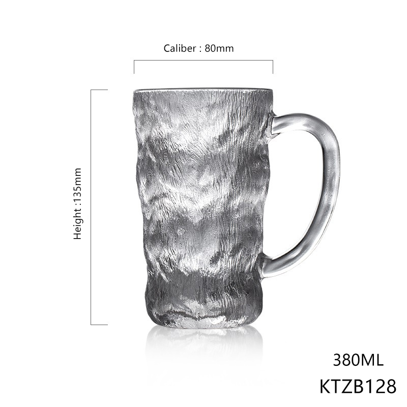 Hxglass japanese style 380ml Glacier pattern tea coffee cup with handle glass tumbler instock Easter day gift