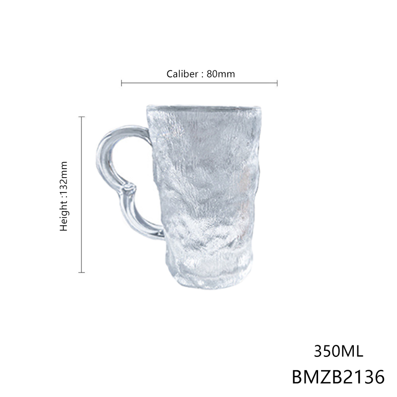 Hxglass japanese style 270ml 350ml Bark pattern tea coffee cup with handle glass tumbler instock Easter day gift