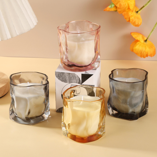 INS Hotsell 6.5oz Amber Iridescent Glass Crystal Candle Holder Home Decor Easter Instock Gold Candle Vessel Jar Best Seller