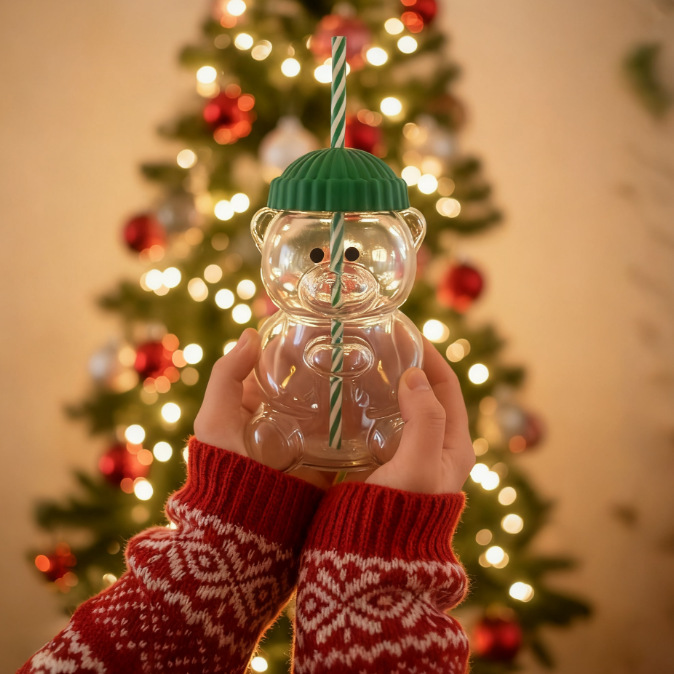 600ml glass cup with lid and straw bear glass cup starbucks wholesale